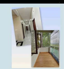 Academy corridor and balcony overlooking greenery